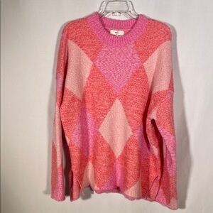 ENTRO WOMENS BOUTIQUE GEOMETRIC PINK SWEATER LARGE OVERSIZED